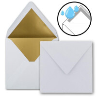 300 quadratische Brief-Umschläge - 15,5 x 15,5 cm, Hoch-Weiß (Weiß) - mit Gold-Papier gefüttert - Nassklebung - FarbenFroh by GUSTAV NEUSER