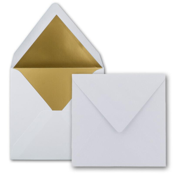 500 quadratische Brief-Umschläge - 15,5 x 15,5 cm, Hoch-Weiß (Weiß) - mit Gold-Papier gefüttert - Nassklebung - FarbenFroh by GUSTAV NEUSER