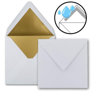 500 quadratische Brief-Umschläge - 15,5 x 15,5 cm, Hoch-Weiß (Weiß) - mit Gold-Papier gefüttert - Nassklebung - FarbenFroh by GUSTAV NEUSER