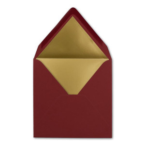 10 quadratische Brief-Umschläge - 15,5 x 15,5 cm, Dunkelrot (Rot) - mit Gold-Papier gefüttert - Nassklebung - FarbenFroh by GUSTAV NEUSER