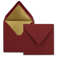 25 quadratische Brief-Umschläge - 15,5 x 15,5 cm, Dunkelrot (Rot) - mit Gold-Papier gefüttert - Nassklebung - FarbenFroh by GUSTAV NEUSER