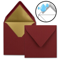 25 quadratische Brief-Umschläge - 15,5 x 15,5 cm, Dunkelrot (Rot) - mit Gold-Papier gefüttert - Nassklebung - FarbenFroh by GUSTAV NEUSER
