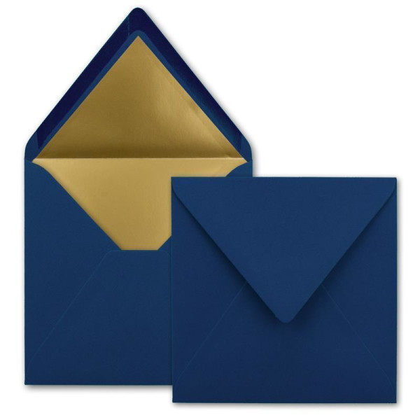 10 quadratische Brief-Umschläge - 15,5 x 15,5 cm, Dunkelblau (Blau) - mit Gold-Papier gefüttert - Nassklebung - FarbenFroh by GUSTAV NEUSER