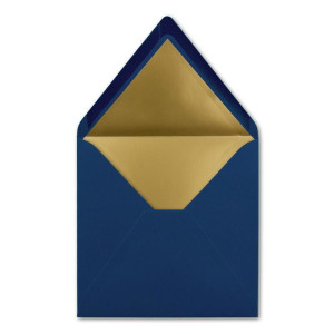 25 quadratische Brief-Umschläge - 15,5 x 15,5 cm, Dunkelblau (Blau) - mit Gold-Papier gefüttert - Nassklebung - FarbenFroh by GUSTAV NEUSER