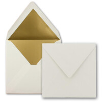 50 quadratische Brief-Umschläge - 15,5 x 15,5 cm, Naturweiß  (Weiß) - mit Gold-Papier gefüttert - Nassklebung - FarbenFroh by GUSTAV NEUSER