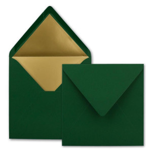 10 quadratische Brief-Umschläge - 15,5 x 15,5 cm, Dunkelgrün (Grün) - mit Gold-Papier gefüttert - Nassklebung - FarbenFroh by GUSTAV NEUSER