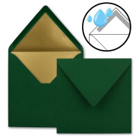 150 quadratische Brief-Umschläge - 15,5 x 15,5 cm, Dunkelgrün (Grün) - mit Gold-Papier gefüttert - Nassklebung - FarbenFroh by GUSTAV NEUSER