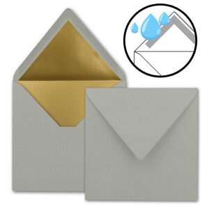 75 quadratische Brief-Umschläge - 15,5 x 15,5 cm, Hellgrau (Grau) - mit Gold-Papier gefüttert - Nassklebung - FarbenFroh by GUSTAV NEUSER