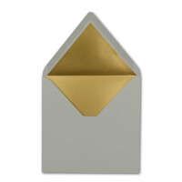 75 quadratische Brief-Umschläge - 15,5 x 15,5 cm, Hellgrau (Grau) - mit Gold-Papier gefüttert - Nassklebung - FarbenFroh by GUSTAV NEUSER