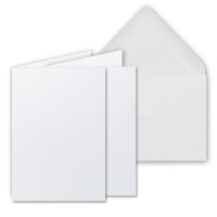 50 Sets - großes Kartenpaket, Hochweiß (Weiß), matt, mit 50 Faltkarten, passenden weißen Einlegeblättern & 50 gefütterten Umschlägen - DIN B6, 12 x 17 cm - 120 x 170 mm