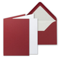 100 Sets - großes Kartenpaket, Dunkelrot (Rot), matt, mit 100 Faltkarten, passenden weißen Einlegeblättern & 100 gefütterten Umschlägen - DIN B6, 12 x 17 cm - 120 x 170 mm