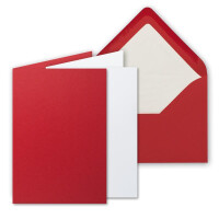 100 Sets - großes Kartenpaket, Rosenrot (Rot), matt, mit 100 Faltkarten, passenden weißen Einlegeblättern & 100 gefütterten Umschlägen - DIN B6, 12 x 17 cm - 120 x 170 mm