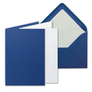 50 Sets - großes Kartenpaket, Nachtblau (Blau), matt, mit 50 Faltkarten, passenden weißen Einlegeblättern & 50 gefütterten Umschlägen - DIN B6, 12 x 17 cm - 120 x 170 mm