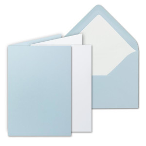 25 Sets - großes Kartenpaket, Hellblau (Blau), matt, mit 25 Faltkarten, passenden weißen Einlegeblättern & 25 gefütterten Umschlägen - DIN B6, 12 x 17 cm - 120 x 170 mm