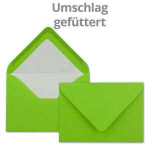 100 Sets - großes Kartenpaket, Hellgrün (Grün), matt, mit 100 Faltkarten, passenden weißen Einlegeblättern & 100 gefütterten Umschlägen - DIN B6, 12 x 17 cm - 120 x 170 mm