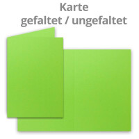 100 Sets - großes Kartenpaket, Hellgrün (Grün), matt, mit 100 Faltkarten, passenden weißen Einlegeblättern & 100 gefütterten Umschlägen - DIN B6, 12 x 17 cm - 120 x 170 mm
