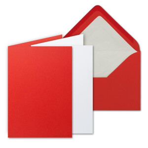 50 Sets - großes Kartenpaket, Rot, matt, mit 50 Faltkarten, passenden weißen Einlegeblättern & 50 gefütterten Umschlägen - DIN B6, 12 x 17 cm - 120 x 170 mm