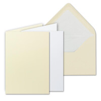 150 Sets - großes Kartenpaket, Vanille (Creme), matt, mit 150 Faltkarten, passenden weißen Einlegeblättern & 150 gefütterten Umschlägen - DIN B6, 12 x 17 cm - 120 x 170 mm
