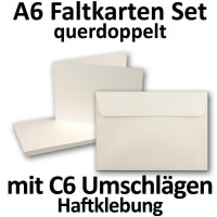 25x DIN A6 Faltkarten SET- Naturweiß - Doppelkarten querdoppelt inkl. Umschlag mit Haftklebung - 10,5 x 14,8 cm - DIN A6 / C6
