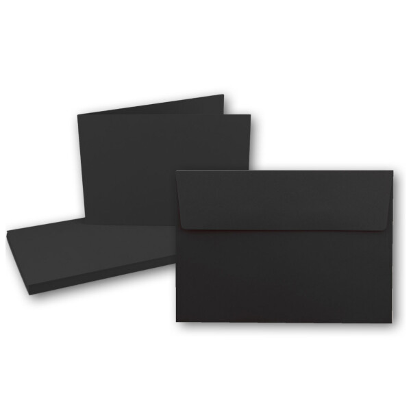 25x DIN A6 Faltkarten SET- Schwarz - Doppelkarten querdoppelt inkl. Umschlag mit Haftklebung - 10,5 x 14,8 cm - DIN A6 / C6