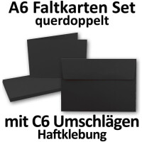 25x DIN A6 Faltkarten SET- Schwarz - Doppelkarten querdoppelt inkl. Umschlag mit Haftklebung - 10,5 x 14,8 cm - DIN A6 / C6