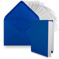 50x DIN B6 Faltkarten-Set - Royalblau (Blau) - 11,5 x 17 cm - Doppelkarten mit Umschlägen, Einlegepapier und Cellophanbeutel zum Basteln und Verkaufen