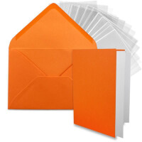 75x DIN B6 Faltkarten-Set - Orange - 11,5 x 17 cm - Doppelkarten mit Umschlägen, Einlegepapier und Cellophanbeutel zum Basteln und Verkaufen