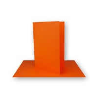 75x DIN B6 Faltkarten-Set - Orange - 11,5 x 17 cm - Doppelkarten mit Umschlägen, Einlegepapier und Cellophanbeutel zum Basteln und Verkaufen