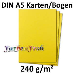 50 DIN A5 Papier-bögen Planobogen - Gelb - 240 g/m² - 14,8 x 21 cm - Bastelbogen Ton-Papier Fotokarton Bastel-Papier Ton-Karton - FarbenFroh