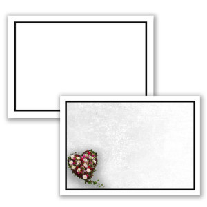 250 x Set Trauereinzelkarten DIN A6 + Trauerumschläge DIN C6 - Motiv schwarzer Trauer-Rahmen mit Blumenherz - 10,5 x 14,8 cm - bedruckbar - Kondolenz Set für Danksagung Trauer