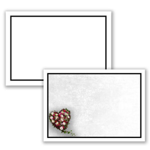 300 x Set Trauereinzelkarten DIN A6 + Trauerumschläge DIN C6 - Motiv schwarzer Trauer-Rahmen mit Blumenherz - 10,5 x 14,8 cm - bedruckbar - Kondolenz Set für Danksagung Trauer