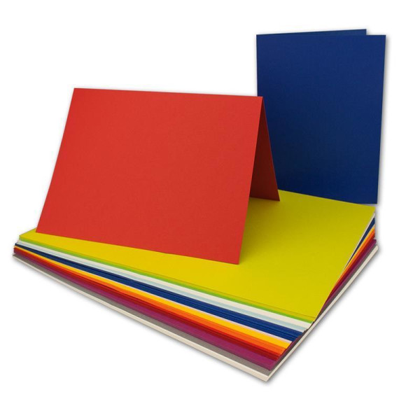 100x farbige Faltkarten farbig gemischt - ca. DIN B6 - 11,4 x 17 cm - Farben-Mix - Verschiedene Ausführungen -  GUSTAV NEUSER