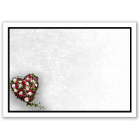 300 x Trauerkarte DIN A6 - Motiv schwarzer Trauer-Rahmen mit Blumenherz - 10,5 x 14,8 cm - Einzelkarte bedruckbar - Kondolenzkarten für Danksagung, Einladung, Anzeige Trauer