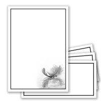 25 x Set Trauerpapier DIN A4 + Trauerumschläge DIN Lang - Motiv schwarzer Trauer-Rahmen mit Feder - 22 x 11 cm - bedruckbar - Kondolenz Set für Danksagung Trauer