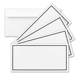 10x Trauerkarten Set mit Umschlag DIN LANG - Motiv schwarzer Trauer-Rahmen mit Stielrose  - Danksagungskarten Trauer Ohne Fenster - würdevolle Beileidskarte