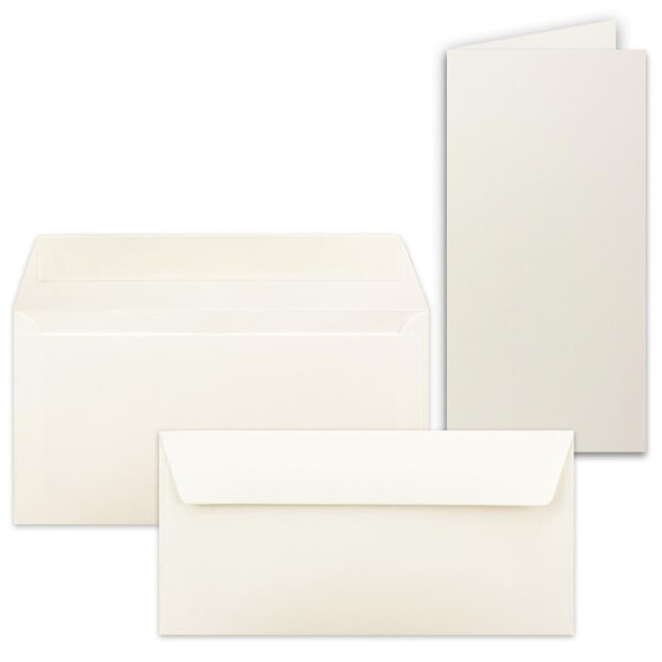 150x Faltkarten-Set mit Briefumschlägen DIN Lang in Naturweiß (Weiß) - 21 x 10,5 cm - Blank Klappkarten und Umschläge für Einladungen und Grüße zu Geburtstag und Hochzeit