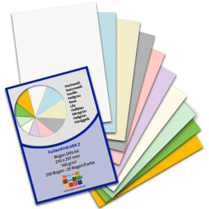 250 DIN A4 Papier-bögen Farbmix 2 - Planobogen - 10 Farben - 160 g/m² - 21 x 29,7 cm - Bastelbogen Ton-Papier Fotokarton Bastel-Papier Ton-Karton - FarbenFroh