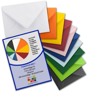 200 Brief-Umschläge - Farbenmix-Paket 1 - DIN C6 - 114 x 162 mm - Kuverts mit Nassklebung ohne Fenster für Gruß-Karten & Einladungen - Serie FarbenFroh