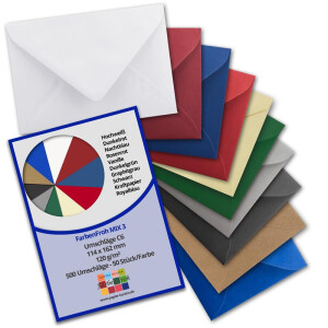 500 Brief-Umschläge - Farbenmix-Paket 3 - DIN C6 - 114 x 162 mm - Kuverts mit Nassklebung ohne Fenster für Gruß-Karten & Einladungen - Serie FarbenFroh