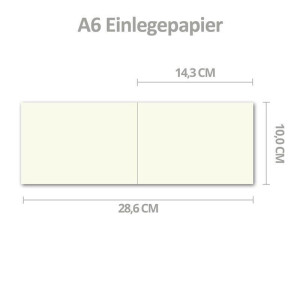 150x faltbares Einlege-Papier für A6 Faltkarten - Querdoppelt - cremefarben - 100 x 286 mm (100 x 143 mm gefaltet)) -  hochwertig mattes Papier von GUSTAV NEUSER