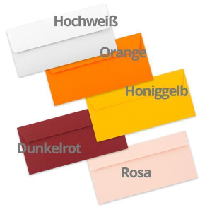 250 Brief-Umschläge DIN Lang - Farbenmix-Paket 1 - 100 g/m² - 11 x 22 cm - sehr formstabil - Haftklebung - Qualitätsmarke: FarbenFroh by GUSTAV NEUSER