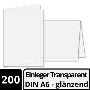 200x faltbares Einlege-Papier für A6 Faltkarten - transparent-satiniert - 143 x 200 mm (100 x 143 mm gefaltet) -  hochwertig glänzendes Papier von GUSTAV NEUSER