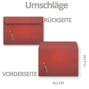 20x Weihnachtskarten-Set DIN A6 in Rot mit goldenem Weihnachtsbaum - Faltkarten mit passenden Umschlägen - Modern - Weihnachtsgrüße für Firmen und Privat