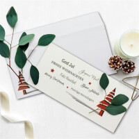 10x Weihnachtskarten-Set DIN Lang in Creme mit roten Tannenb