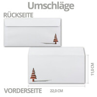 10x Weihnachtskarten-Set DIN Lang in Creme mit roten Tannenb