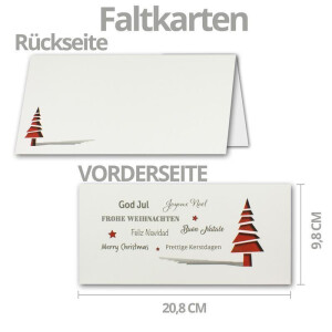 15x Weihnachtskarten-Set DIN Lang in Creme mit roten Tannenbäumen und Text - Faltkarten mit passenden Umschlägen DIN Lang - Weihnachtsgrüße für Firmen und Privat