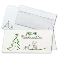 10x Weihnachtskarten-Set DIN Lang in Weiß mit grü