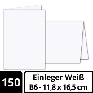 150x faltbares Doppel-Einleger für B6 Faltkarten - hochweiß - 118 x 165 mm - ideal zum Bedrucken mit Tinte und Laser - mattes 90 g/m² Einlege-Papier
