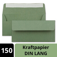 150x Kraftpapier-Umschläge DIN Lang - Grün - Haftklebung 11 x 22 cm - Brief-Umschläge aus Recycling-Papier - Vintage Kuverts von NEUSER PAPIER