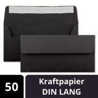 50x Kraftpapier Umschläge DIN Lang - Schwarz ÖKO - Haftklebung 11 x 22 cm - 120 g/m² breite Lasche - Vintage Kuverts - von NEUSER PAPIER